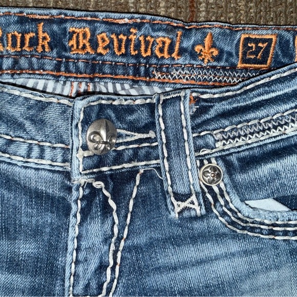 Rock Revival Blue Denim Jeans with Orange Stitching - Picture 3 of 8